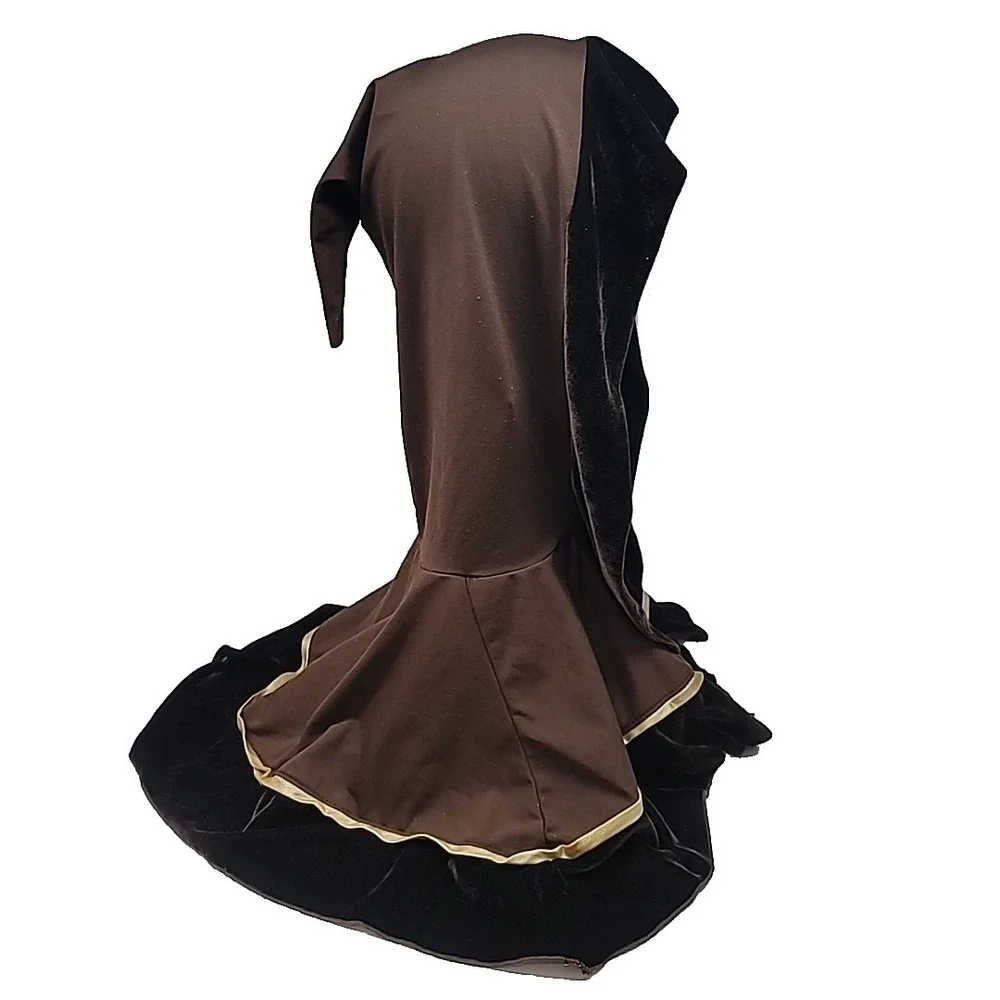 Brown W/Gold Hooded Cowl Cloak Medieval Grim Cosplay/Halloween Costumes One Size